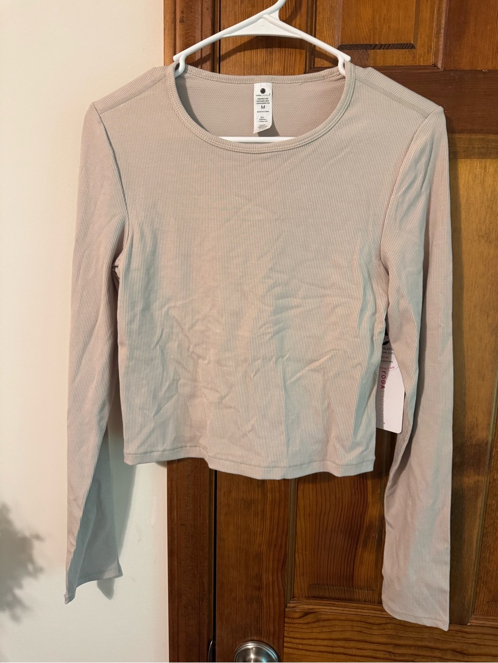 Yogalicious Long Sleeve Ribbed Crewneck Top - Light Beige
